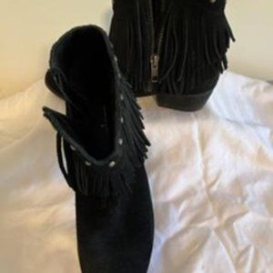 Black Suede Fringed Bootie like new